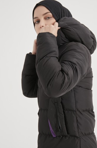 Lange Puffercoat mit Kapuze 8006-02 Schwarz-Violett 8006-02