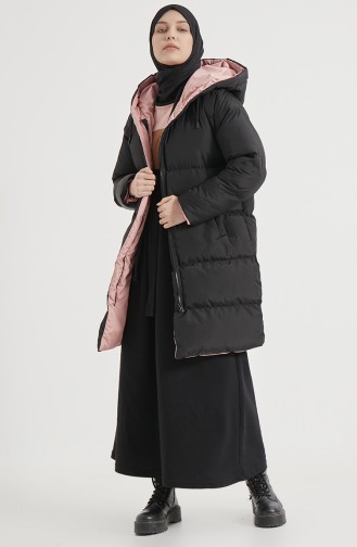 Manteau Matelassé à Capuche 8007-02 Noir Poudre 8007-02