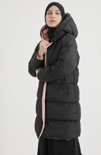 Puffercoat mit Kapuze 8007-02 Schwarz-Puderfarben 8007-02