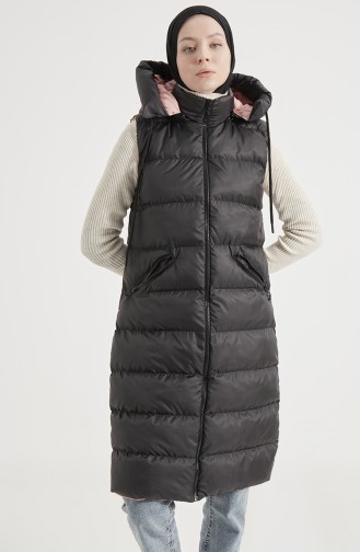 Gilet Matelassé Long à Fermeture 8005-05 Noir Poudre 8005-05