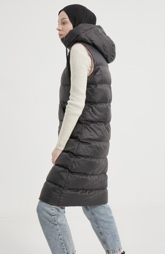 Gilet Matelassé Long à Fermeture 8005-05 Noir Poudre 8005-05