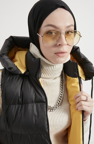 Hooded Puffer Coat 8005-03 Black Yellow 8005-03