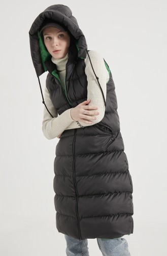 Long Puffer Vest 8005-08 Black Green 8005-08
