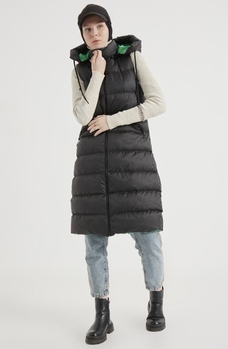 Long Puffer Vest 8005-08 Black Green 8005-08