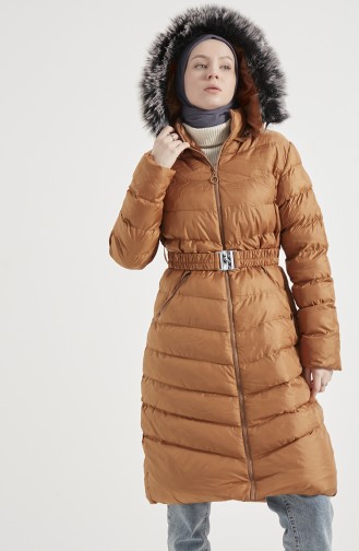 Puffercoat mit Pelzkapuze 8008-02 Tabak 8008-02