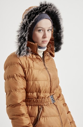 Puffercoat mit Pelzkapuze 8008-02 Tabak 8008-02