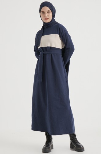 فستان لونين 1832-08 كحلي كريمي 1832-08