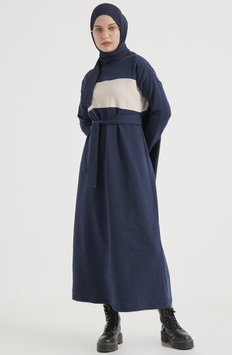 Garniertes Kleid 1832-08 Dunkelblau-Creme 1832-08