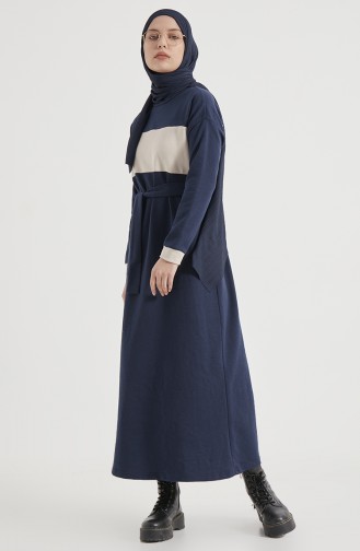 Garniertes Kleid 1832-08 Dunkelblau-Creme 1832-08