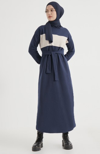 فستان لونين 1832-08 كحلي كريمي 1832-08