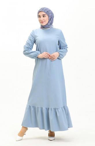 Fırfırlı Elbise 1544-04 Koyu Bebe Mavisi