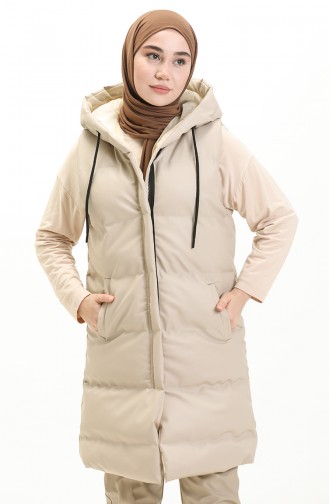 Hooded Puffer Vest 8009a-03 Beige 8009A-03