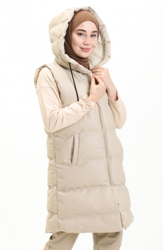 Hooded Puffer Vest 8009a-03 Beige 8009A-03