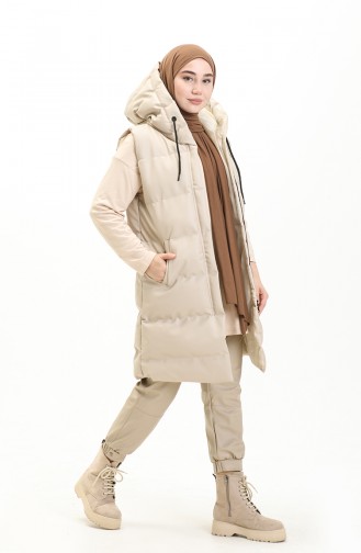 Hooded Puffer Vest 8009a-03 Beige 8009A-03