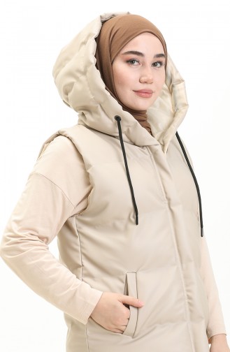 Hooded Puffer Vest 8009a-03 Beige 8009A-03