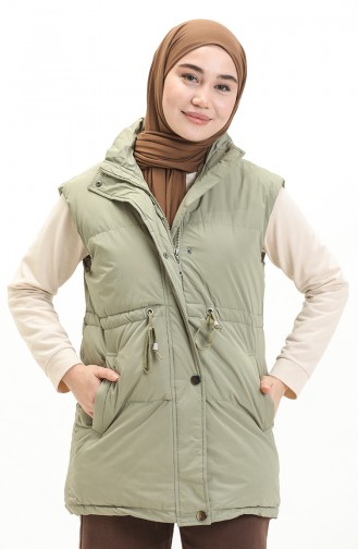 Shirred Waist Puffer Vest 8012-02 Khaki 8012-02