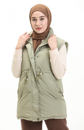 Shirred Waist Puffer Vest 8012-02 Khaki 8012-02