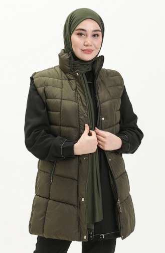 Gilet Matelassé à Fermeture 9017-04 Vert Khaki 9017-04