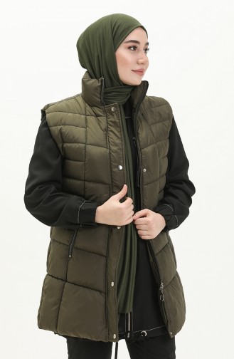 Gilet Matelassé à Fermeture 9017-04 Vert Khaki 9017-04