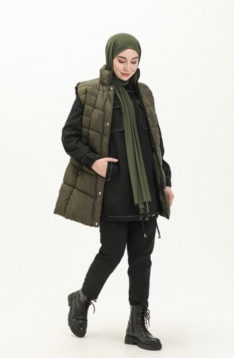 Gilet Matelassé à Fermeture 9017-04 Vert Khaki 9017-04