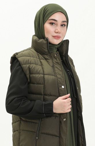 Gilet Matelassé à Fermeture 9017-04 Vert Khaki 9017-04