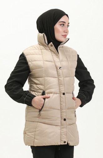 Gilet Matelassé à Fermeture 9017-06 Beige 9017-06