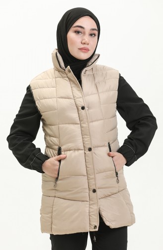 Gilet Matelassé à Fermeture 9017-06 Beige 9017-06