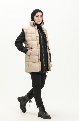 Gilet Matelassé à Fermeture 9017-06 Beige 9017-06