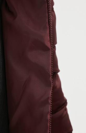 Fur Hooded Puffer Coat 8008-05 Claret Red 8008-05