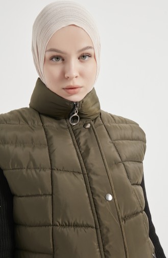 Manteau Sans Manches Matelassé à Capuche 9010-02 Khaki 9010-02