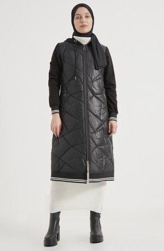 Gesteppter Coat mit Kapuze 0003-02 Schwarz 0003-02