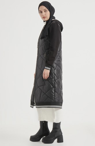 Gesteppter Coat mit Kapuze 0003-02 Schwarz 0003-02