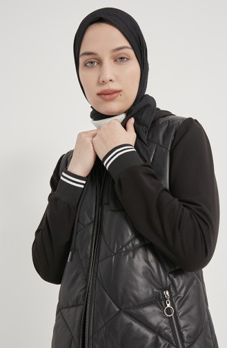 Gesteppter Coat mit Kapuze 0003-02 Schwarz 0003-02