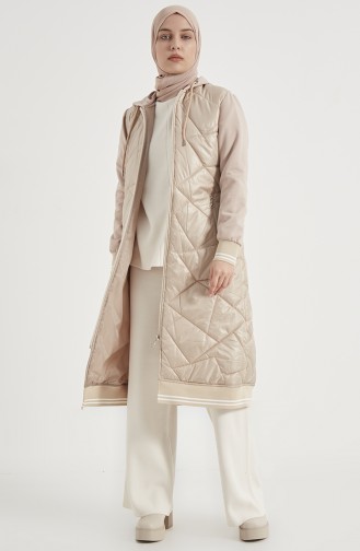 Gesteppter Coat mit Kapuze 0003-03 Beige 0003-03