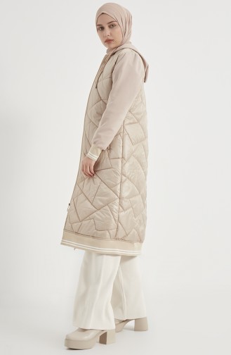 Gesteppter Coat mit Kapuze 0003-03 Beige 0003-03