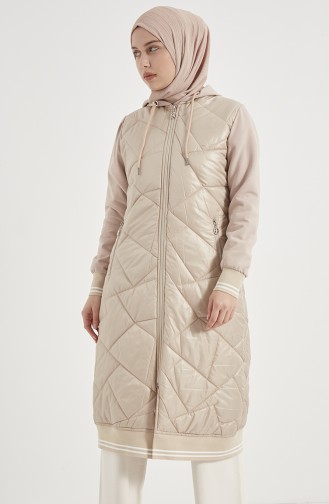 Gesteppter Coat mit Kapuze 0003-03 Beige 0003-03