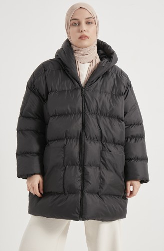 Puffercoat mit Kapuze und Reglan-Ärmeln 8001-02 Schwarz 8001-02