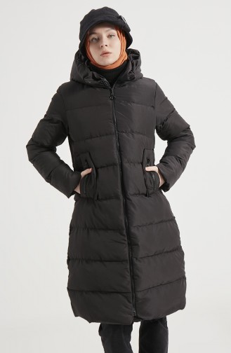 Manteau Long Matelassé à Capuche 8006-01 Noir 8006-01