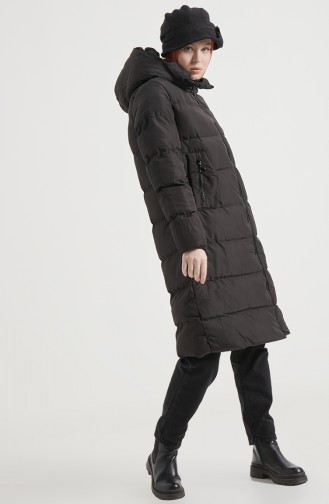 Manteau Long Matelassé à Capuche 8006-01 Noir 8006-01