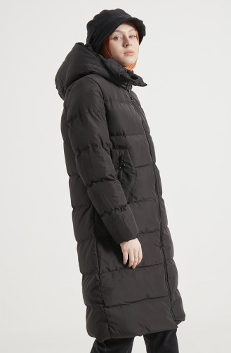 Manteau Long Matelassé à Capuche 8006-01 Noir 8006-01