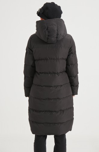 Manteau Long Matelassé à Capuche 8006-01 Noir 8006-01