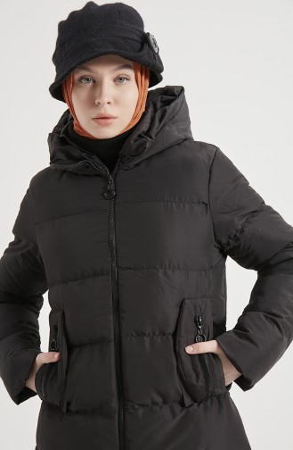 Manteau Long Matelassé à Capuche 8006-01 Noir 8006-01