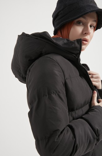 Manteau Long Matelassé à Capuche 8006-01 Noir 8006-01