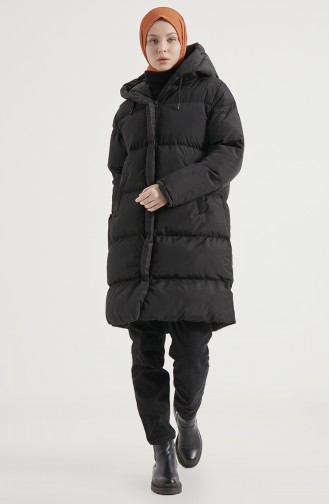 Kapüşonlu Şişme Mont 8007-01 Siyah