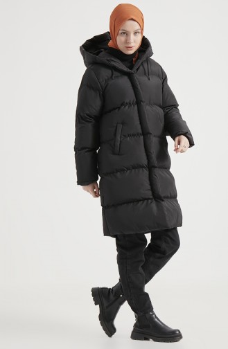 Kapüşonlu Şişme Mont 8007-01 Siyah