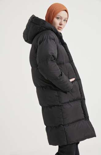 Kapüşonlu Şişme Mont 8007-01 Siyah