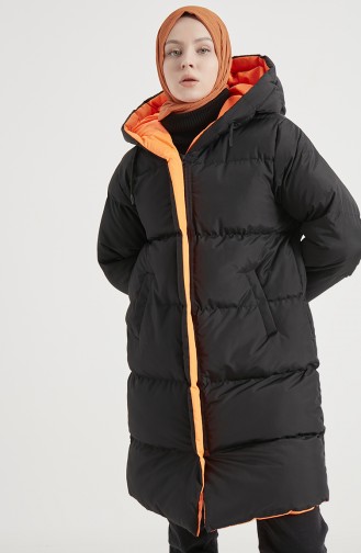 Manteau Matelassé à Capuche 8007-05 Noir Orange 8007-05