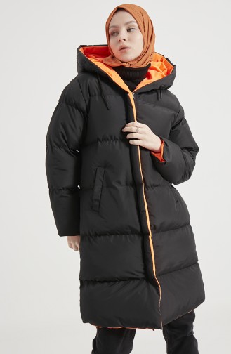 Manteau Matelassé à Capuche 8007-05 Noir Orange 8007-05