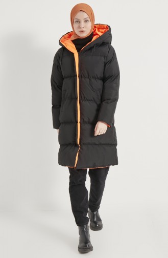 Manteau Matelassé à Capuche 8007-05 Noir Orange 8007-05