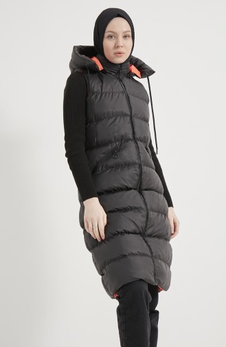 Lange Pufferweste mit Reißverschluss 8005-04 Schwarz-Orange 8005-04